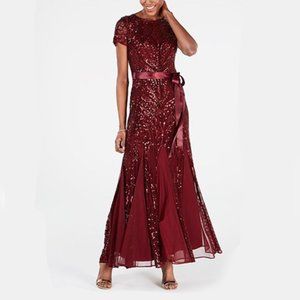 Sequin-Embellished Pleated Gown